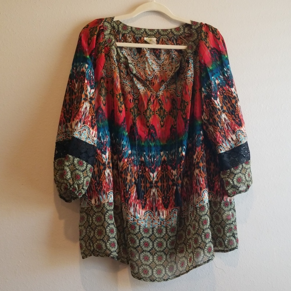 Fig and Flower Peasant Top